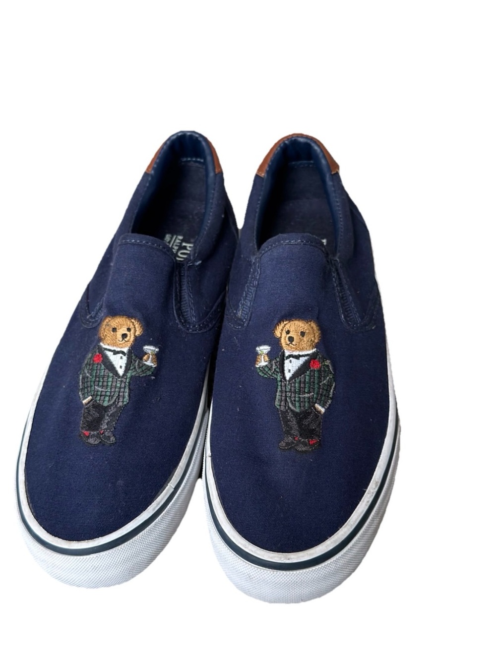 Polo Ralph Lauren Thompson III Polo Bear Slip-On Sneakers Navy Canvas Men's 8.5